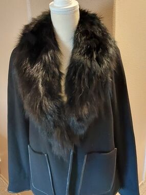 Black Fur Collar Cape Jacket